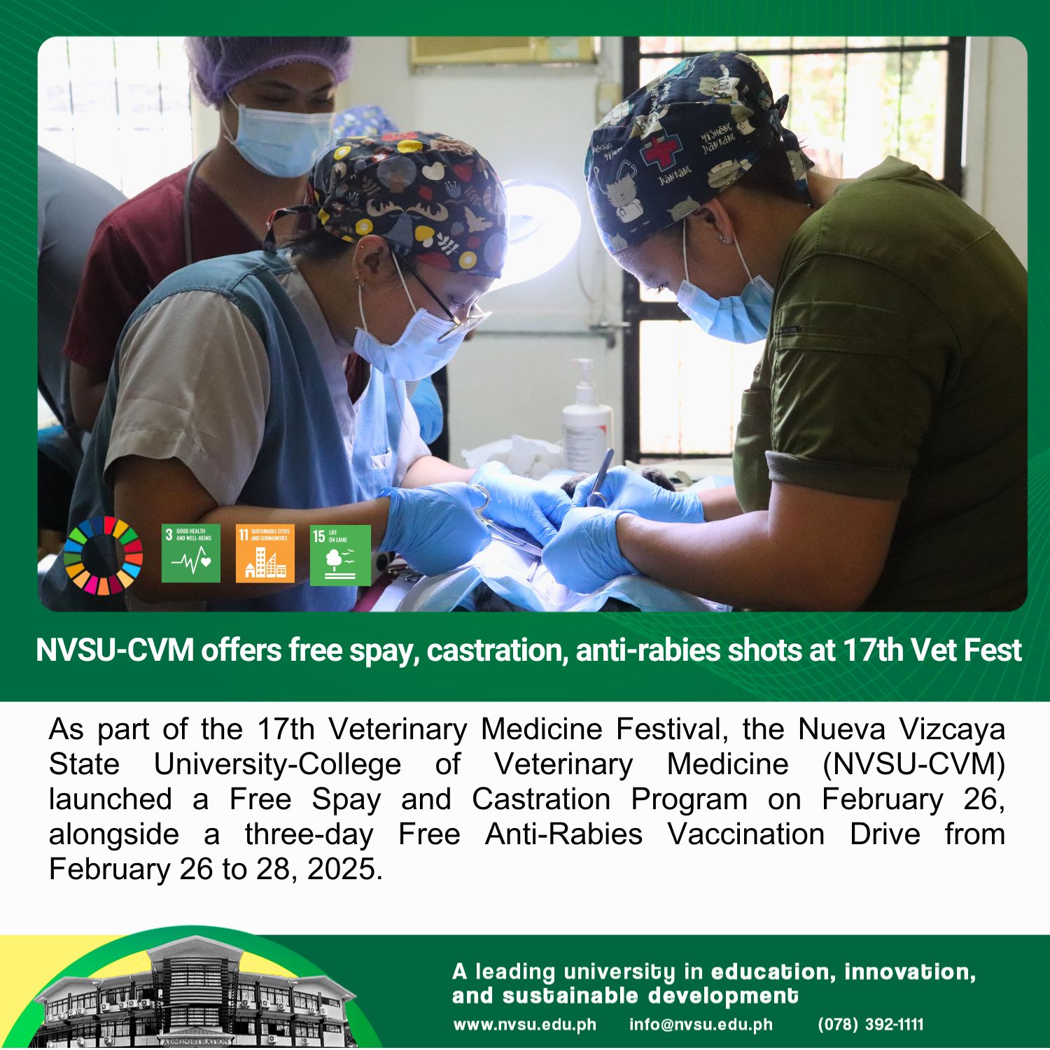 NVSU - NVSU-CVM offers free spay, castration, anti-rabies shots at 17th ...